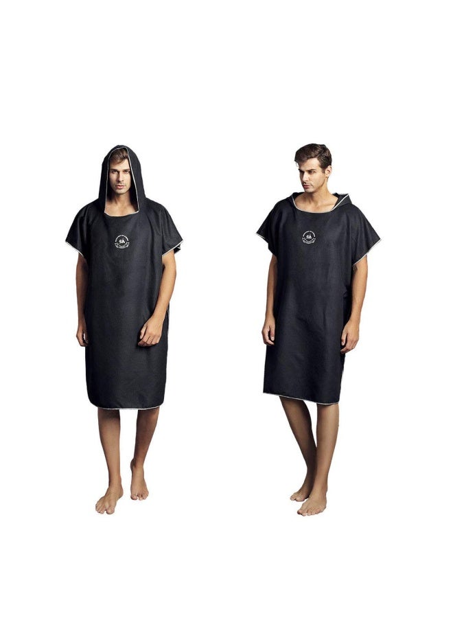 Hiturbo Microfiber Surf Poncho Wetsuit Changing Bath Robe Quick Dry Pool Swim Beach Towel with Hood Black - Image 2