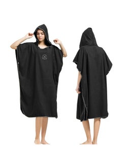 Hiturbo Microfiber Surf Poncho Wetsuit Changing Bath Robe Quick Dry Pool Swim Beach Towel with Hood Black  - Image 1