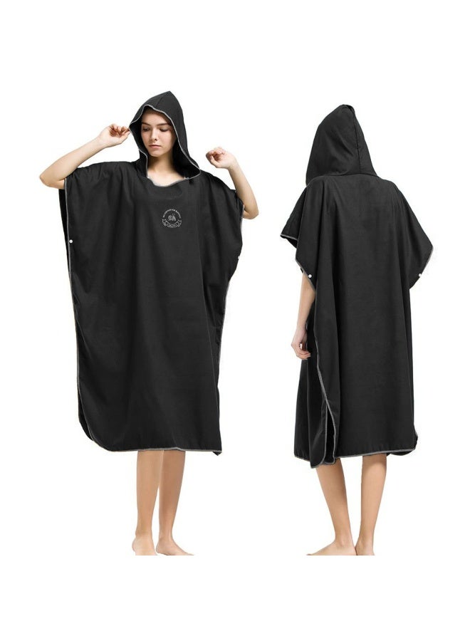 Hiturbo Microfiber Surf Poncho Wetsuit Changing Bath Robe Quick Dry Pool Swim Beach Towel with Hood Black - Image 1