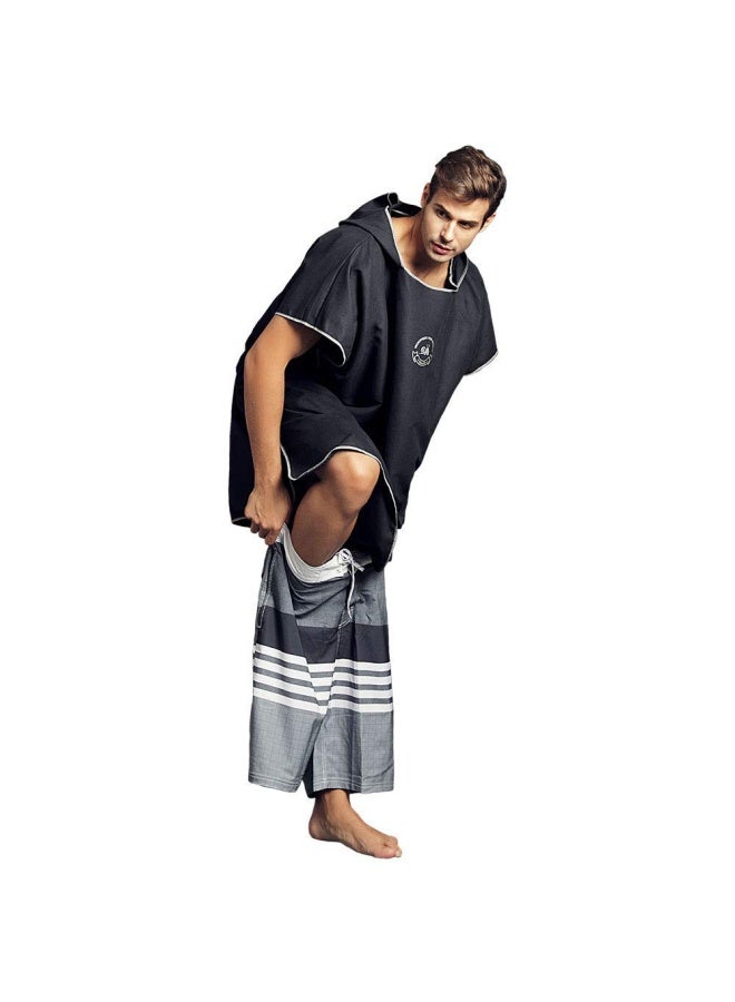 Hiturbo Microfiber Surf Poncho Wetsuit Changing Bath Robe Quick Dry Pool Swim Beach Towel with Hood Black - Image 4