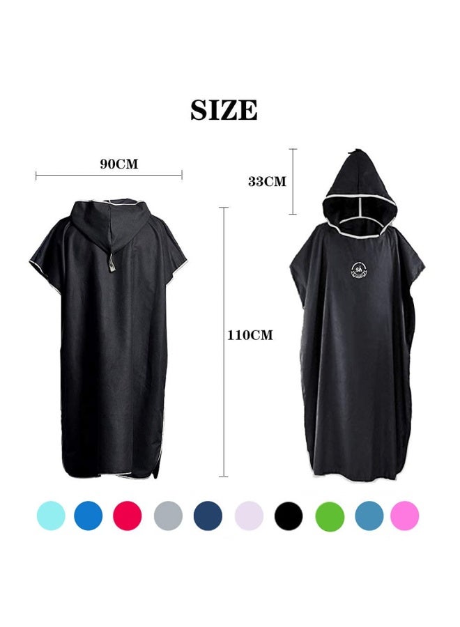 Hiturbo Microfiber Surf Poncho Wetsuit Changing Bath Robe Quick Dry Pool Swim Beach Towel with Hood Black - Image 3