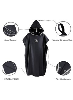 Hiturbo Microfiber Surf Poncho Wetsuit Changing Bath Robe Quick Dry Pool Swim Beach Towel with Hood Black  - Image 5
