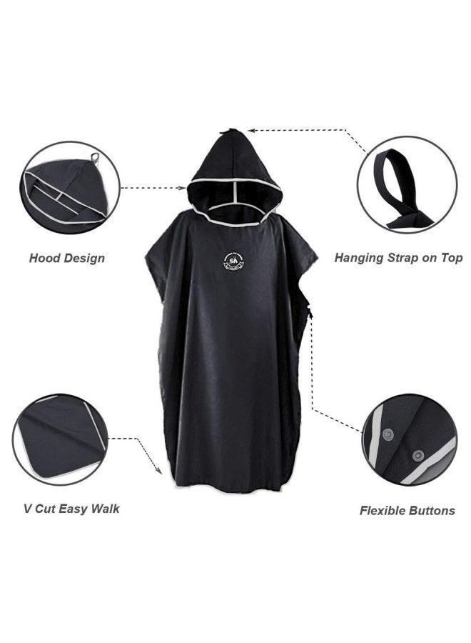 Hiturbo Microfiber Surf Poncho Wetsuit Changing Bath Robe Quick Dry Pool Swim Beach Towel with Hood Black - Image 5