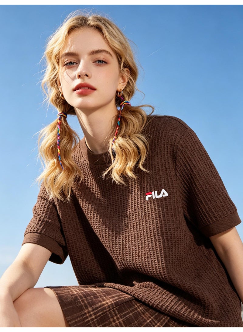 فيلا FILA men's and women's waffle knitted short-sleeved t-shirts - Image 2