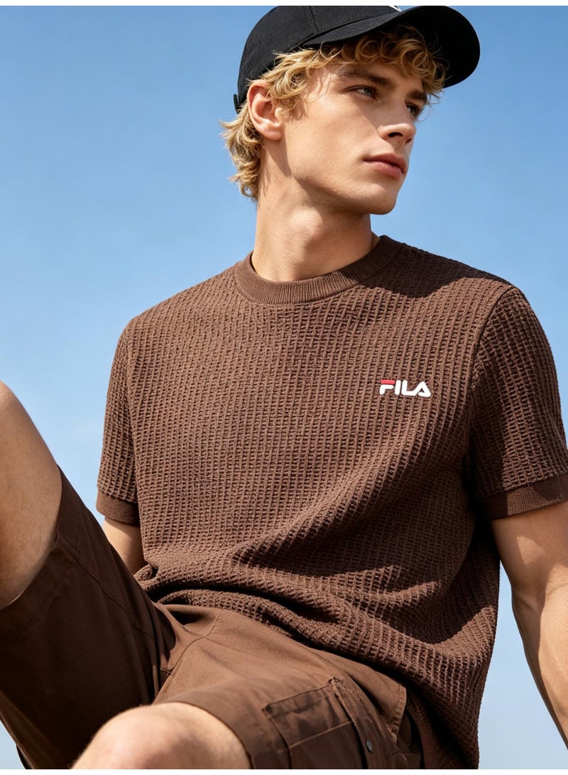 فيلا FILA men's and women's waffle knitted short-sleeved t-shirts - Image 5