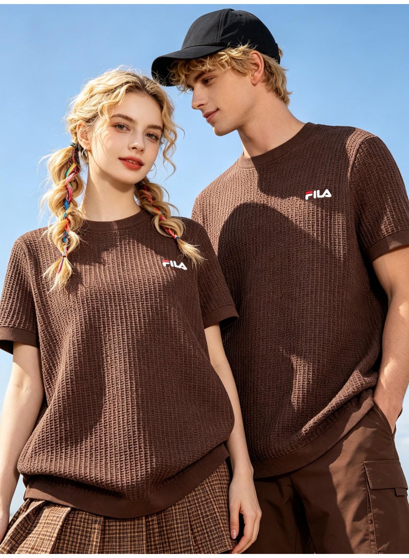 فيلا FILA men's and women's waffle knitted short-sleeved t-shirts - Image 3