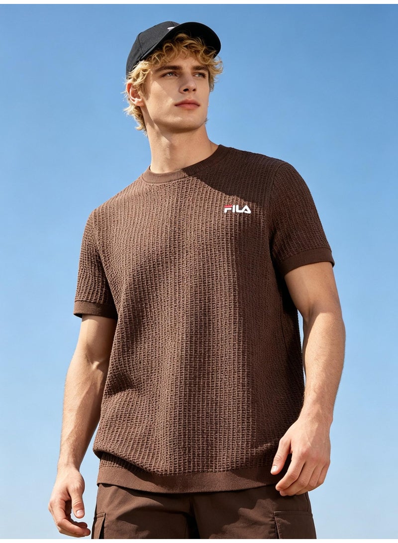 فيلا FILA men's and women's waffle knitted short-sleeved t-shirts - Image 1