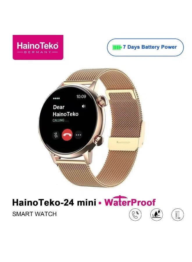 Haino Teko HainoTeko-24 Mini Waterproof Smart Watch with AMOLED Display, 7-Day Battery, Health & Fitness Tracking, Bluetooth Alerts & 3 Interchangeable Straps – Gold for Women’s Daily Wear, Workouts & Lifestyle - Image 3