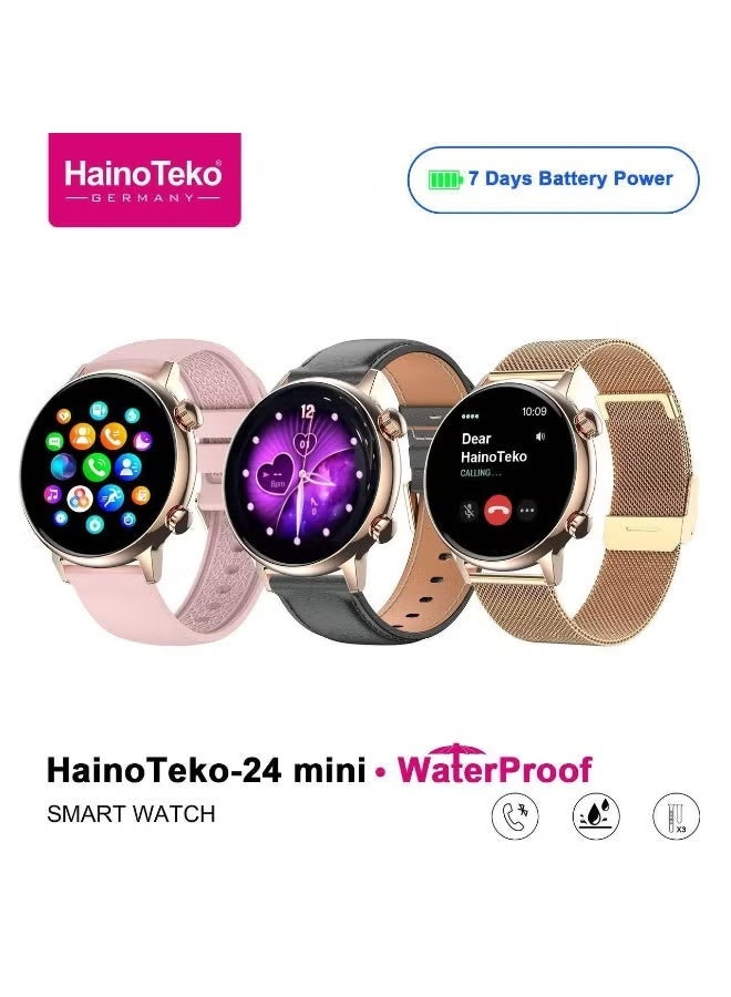Haino Teko HainoTeko-24 Mini Waterproof Smart Watch with AMOLED Display, 7-Day Battery, Health & Fitness Tracking, Bluetooth Alerts & 3 Interchangeable Straps – Gold for Women’s Daily Wear, Workouts & Lifestyle - Image 2