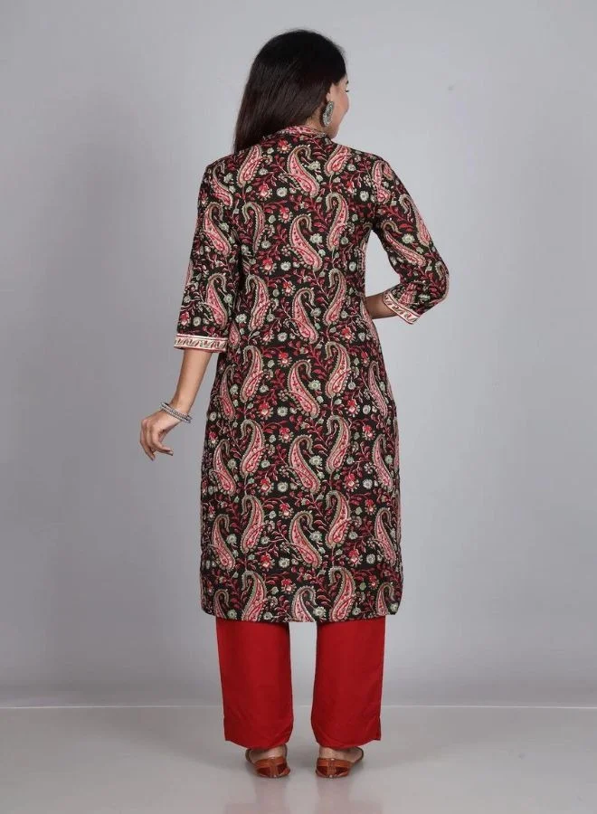 ZERESOUQ Rozana Black & Red Chiffon Dupatta Set