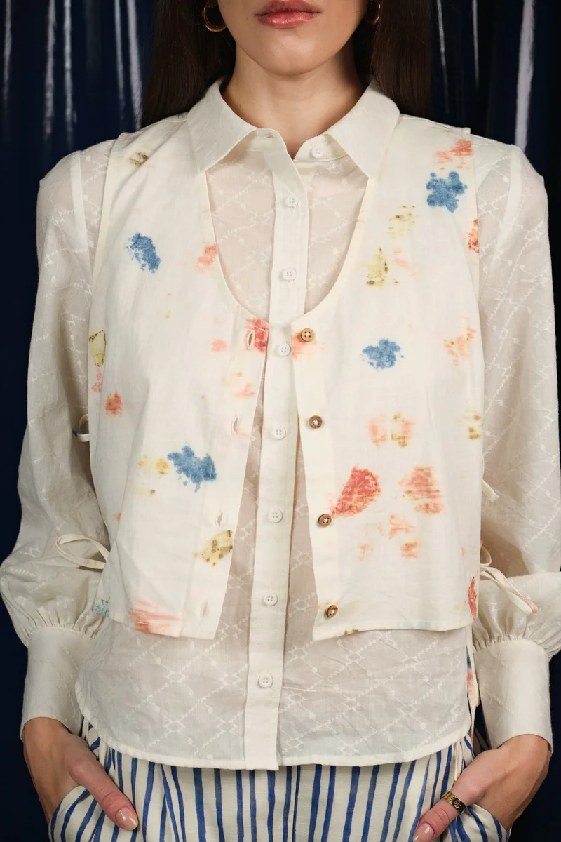 فيرجيو Floral Linen Tie-Up Waistcoat for Women