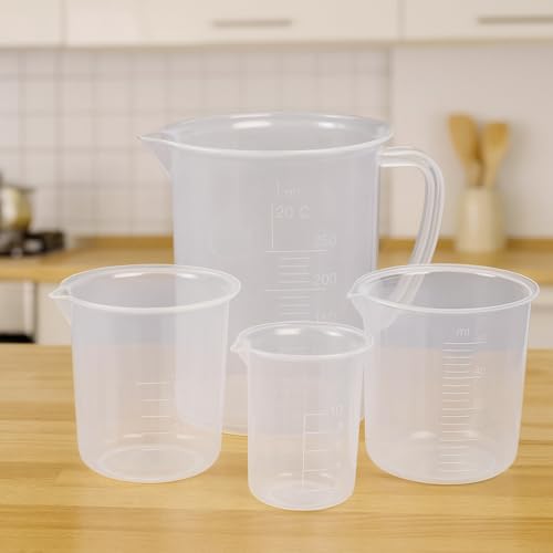 ESAW Multipurpose Measuring Cup/Beaker/Jug Set for Kitchen, Cooking, Science Labs, Baking, Car Service & Schools – BPA-Free Plastic, Set of 5 (1000ml, 500 ml, 250ml, 100ml, 50ml) - Image 1