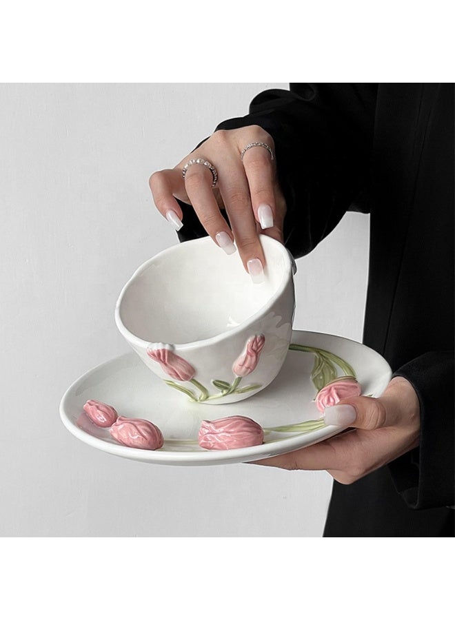 Qahwa 3D Ceramic Tulip Cup Saucer Coffee Cup Saucer Set Coffee Mug with ...