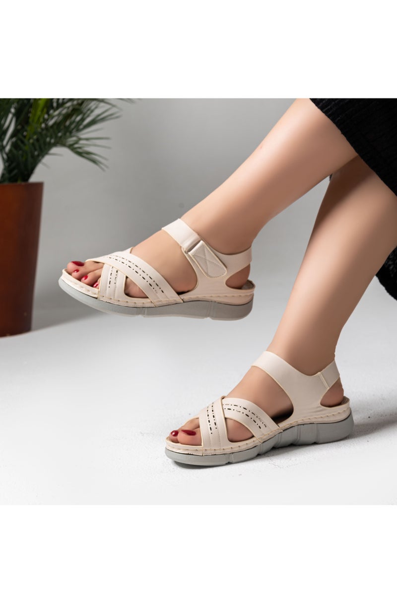LIFESTYLISH Sandal Medical Heel Flat Leather SF-55 - Beige