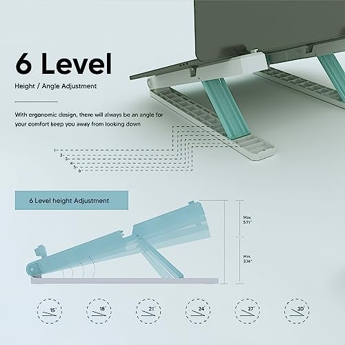STRIFF Laptop Stand for Desk, Ergonomic Computer Stand Laptop Riser, Phone and Tablet Stand for Desk, Portable Laptop Elevator Holder Compatible with MacBook, Laptop,Tablet(WhiteSky) - Image 2