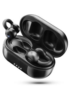 Clip-On Open Ear Earbuds with Mic, Wireless Bluetooth Bone Conduction Headphones, Noise Cancelling, Waterproof, Ideal for Sports, Cycling, Driving, Running, 32 Hours Playing Time, Black