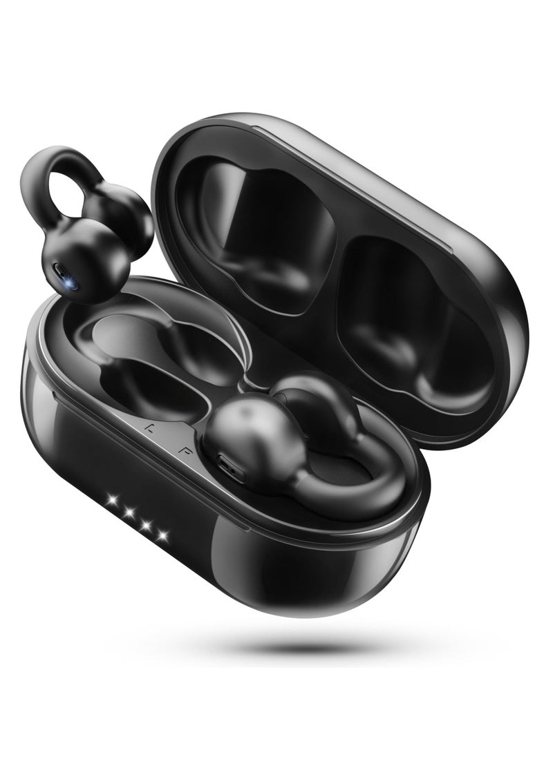 SYOSI - Clip-On Open Ear Earbuds with Mic, Wireless Bluetooth Bone Conduction Headphones, Noise Cancelling, Waterproof, Ideal for Sports, Cycling, Driving, Running, 32 Hours Playing Time, Black - Image 1