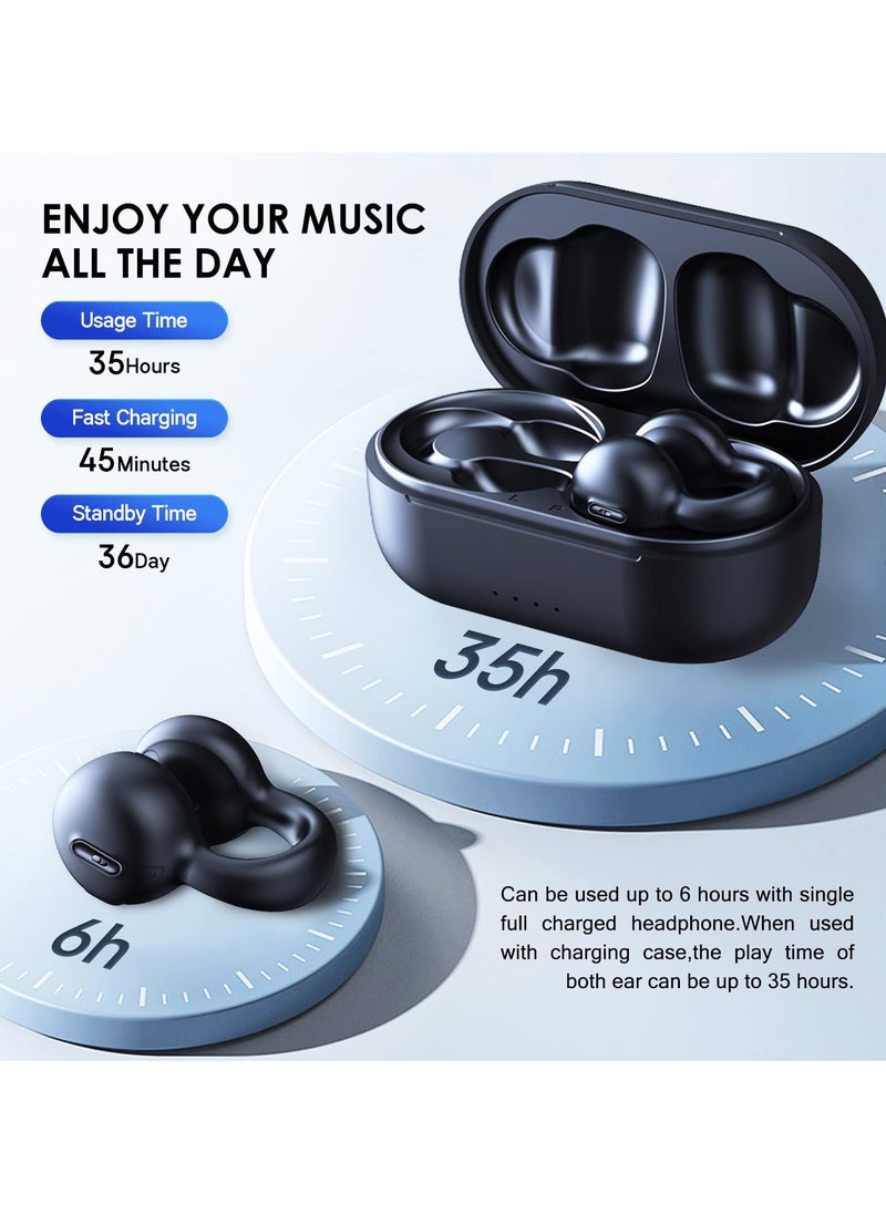 SYOSI - Clip-On Open Ear Earbuds with Mic, Wireless Bluetooth Bone Conduction Headphones, Noise Cancelling, Waterproof, Ideal for Sports, Cycling, Driving, Running, 32 Hours Playing Time, Black - Image 1