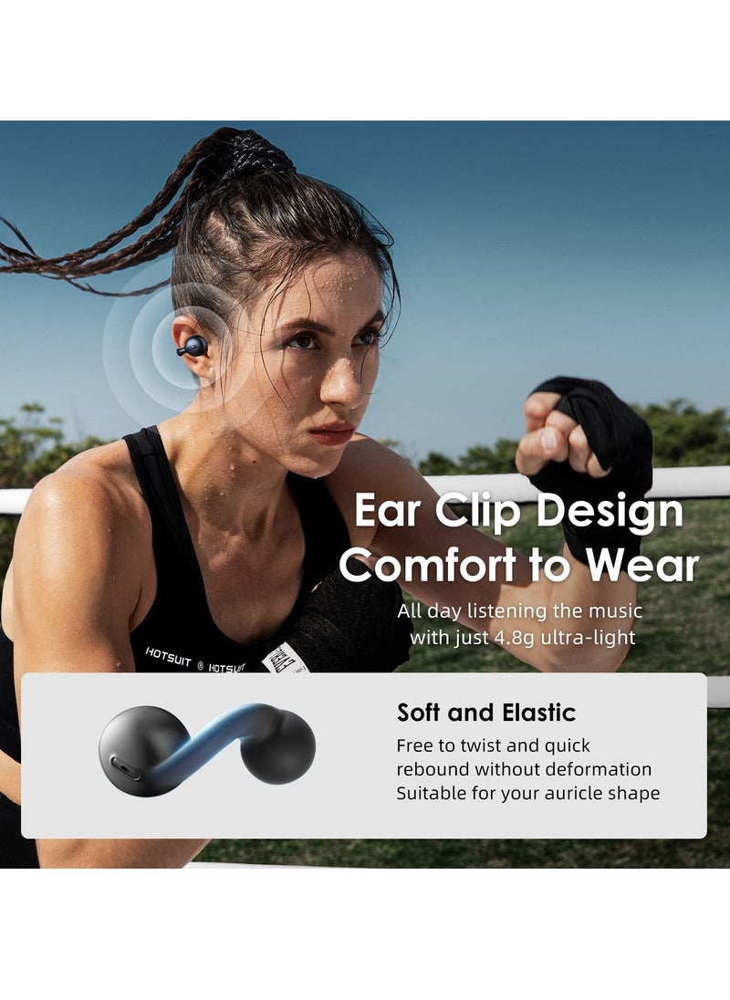SYOSI - Clip-On Open Ear Earbuds with Mic, Wireless Bluetooth Bone Conduction Headphones, Noise Cancelling, Waterproof, Ideal for Sports, Cycling, Driving, Running, 32 Hours Playing Time, Black - Image 1