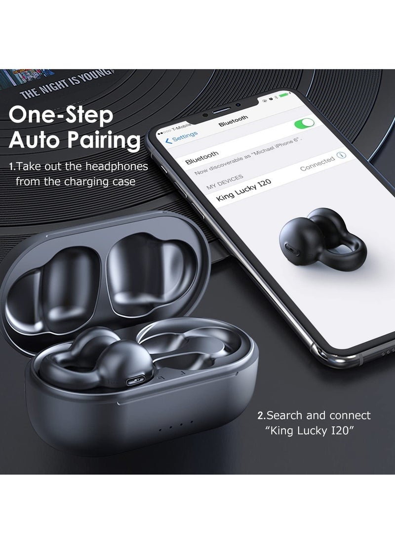 SYOSI - Clip-On Open Ear Earbuds with Mic, Wireless Bluetooth Bone Conduction Headphones, Noise Cancelling, Waterproof, Ideal for Sports, Cycling, Driving, Running, 32 Hours Playing Time, Black - Image 1
