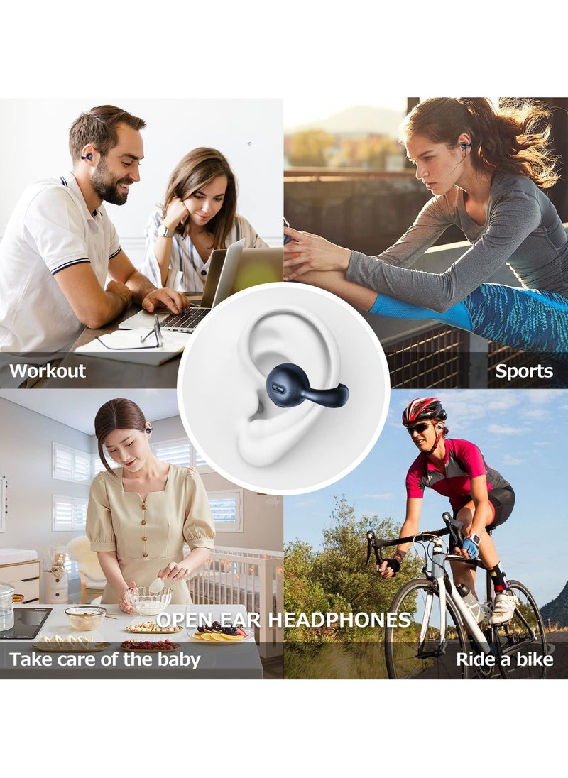 SYOSI - Clip-On Open Ear Earbuds with Mic, Wireless Bluetooth Bone Conduction Headphones, Noise Cancelling, Waterproof, Ideal for Sports, Cycling, Driving, Running, 32 Hours Playing Time, Black - Image 1