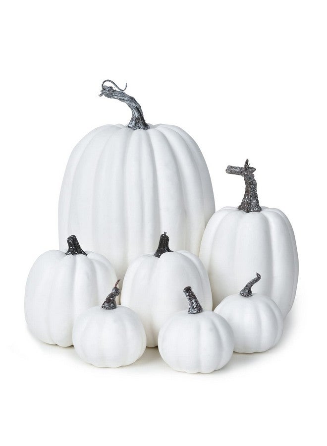 DearHouse 7Pcs Thanksgiving Artificial White Pumpkin Home Decoration Sets, Artificial Vegetables Pumpkin for Fall Halloween Home Decor - Image 1