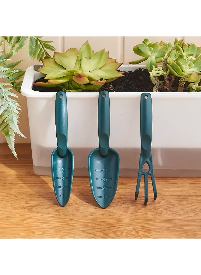 Gardening tools plastic shovel set for planting flowers, digging and loosening soil three-piece set suitable for home gardening, outdoor seaside (dark green) - Image 1