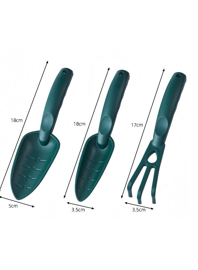 Gardening tools plastic shovel set for planting flowers, digging and loosening soil three-piece set suitable for home gardening, outdoor seaside (dark green) - Image 3