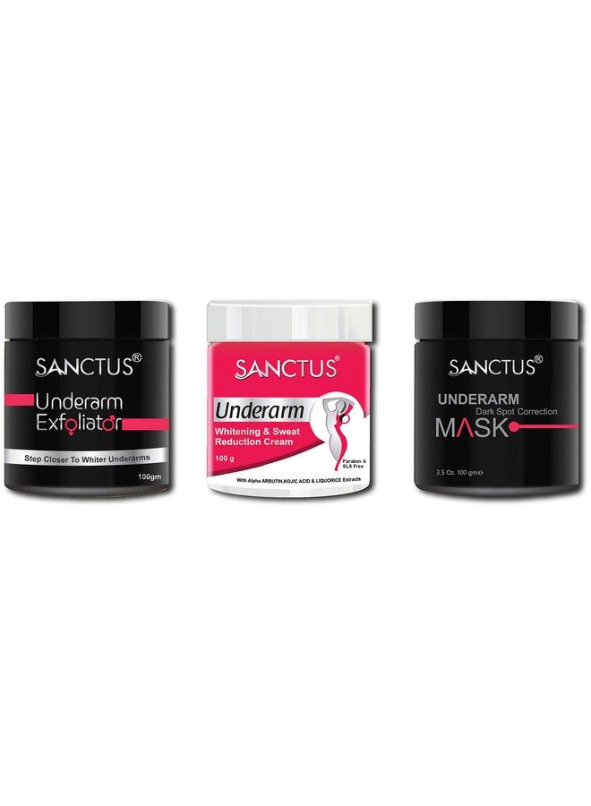 SANCTUS Underarm Whitening Treatment Kit Pro For Women (Underarm Exfoliator + Underarm & Intimate Area Whitening Cream + Underarm Dark Spot Correction Mask) 300Gm - Image 3