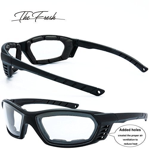 The Fresh 3 Pairs Motorcycle Riding Glasses Padded Frame Lens Block 100% UVB/UVB for Outdoor Activity Sport (6-Matte Black/Tortoise, Clear, Yellow, & Brown) - Image 3
