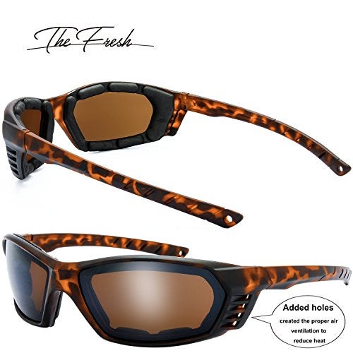 The Fresh 3 Pairs Motorcycle Riding Glasses Padded Frame Lens Block 100% UVB/UVB for Outdoor Activity Sport (6-Matte Black/Tortoise, Clear, Yellow, & Brown) - Image 5