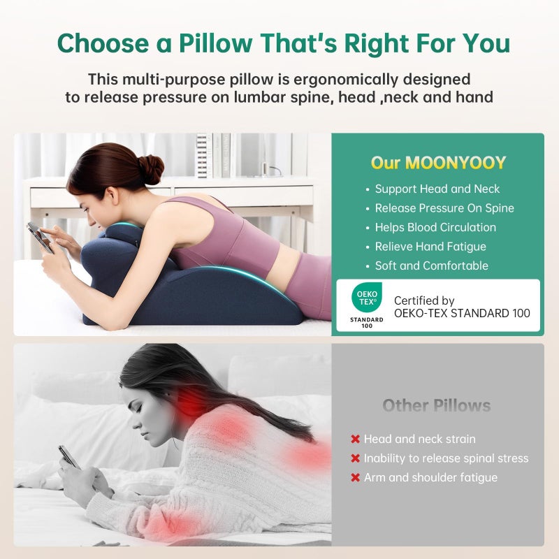MOONYOOY Memory Foam Ergonomic Wedge Pillow for Sleeping, Acid Reflux & GERD Relief - Elevation Bed Support Pillow for Back Pain, Post Surgery Recovery, Reading with Removable Washable Cover - Image 4