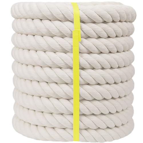 Twisted Cotton Rope 15 inch x 50 feet Natural White Rope for Nautical Tug of War Climbing Hammock Decorating