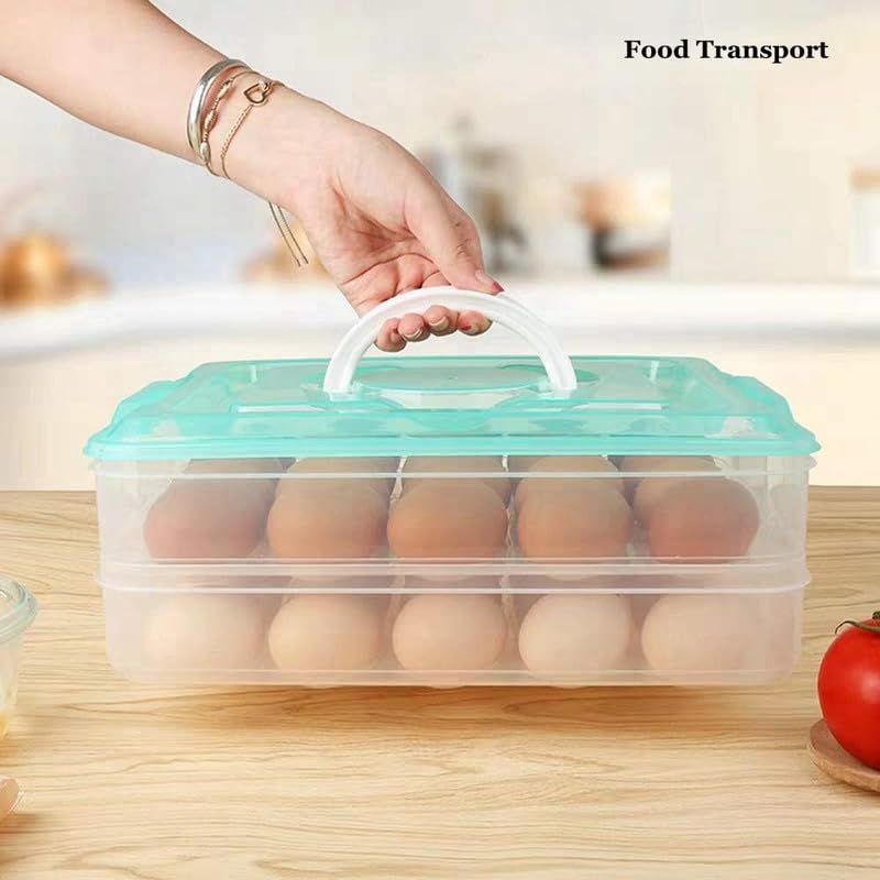 Anshri 24 Grid Egg Square Shape Storage BoxEgg Refrigerator Storage Tray Abs Plastic Egg Storage Containers For Fridge And Kitchen Egg Storage Bins Basket With Carry Holder 2 LayerMulticolor24 Egg - Image 2