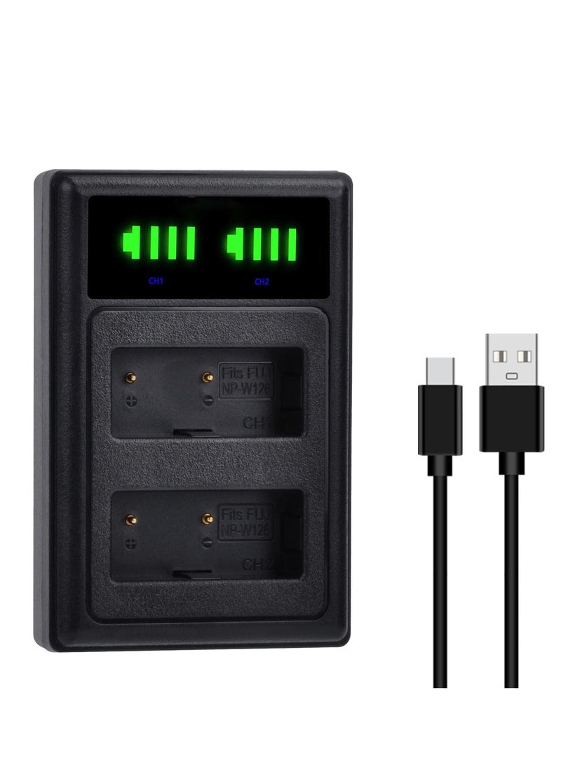 Excefore NP-W126 Battery Charger, LED Dual Charger for Fuji XT30, X100V, XS10, XT3, XA7, XE4, XPRO3, XT2, XT20, X100F, XA3, XA5, XPRO2 - Image 1