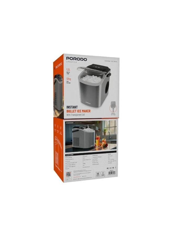 Porodo Lifestyle Instant Bullet Ice Maker 12kg/24H Stainless Steel UK Plug - Image 3