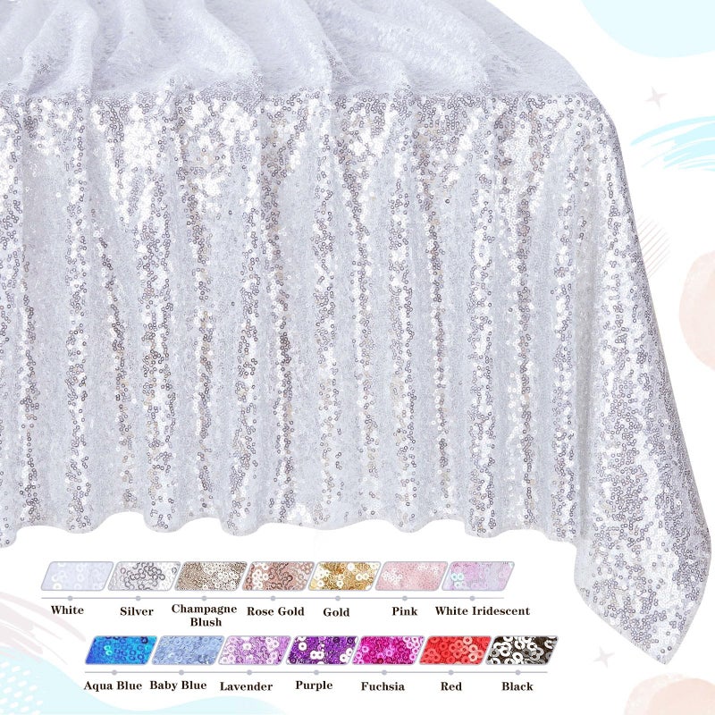 QueenDream Sequin Tablecloth Silver Rectangle Table Cloth  50x80 Inch Glitter Fabric Overlay for Birthday Wedding Party