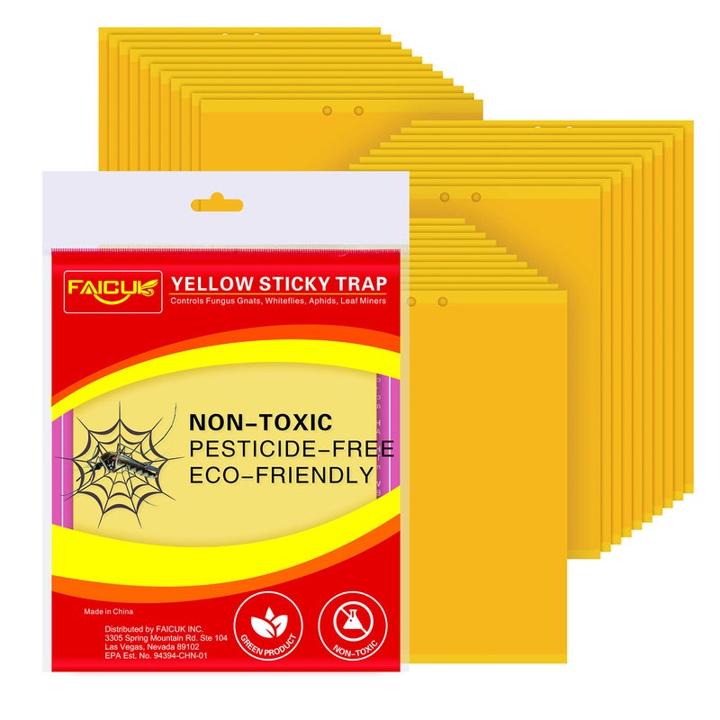 Faicuk Yellow Dual-Sided Sticky Fly Traps for Plant Insect Like Aphids, Fungus Gnats, Leaf Miners and White Flies (30 Pack) - Image 1