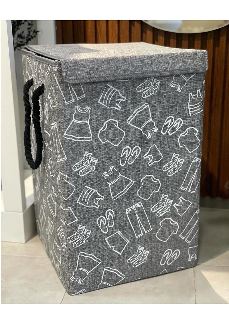 Hi homey Foldable Cloth Storage laundry Basket With Lid and Rope Handles - Image 1