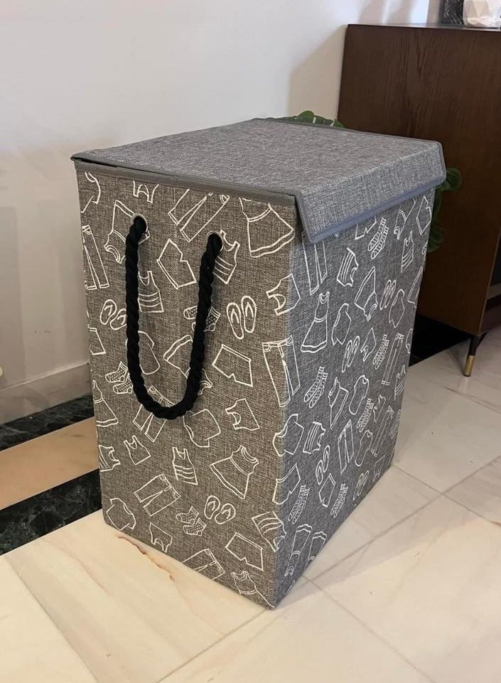 Hi homey Foldable Cloth Storage laundry Basket With Lid and Rope Handles - Image 2