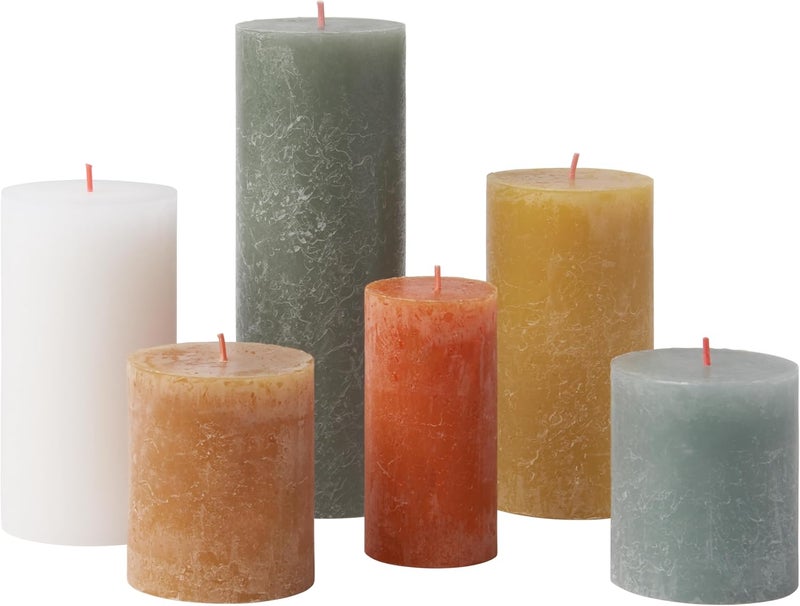 Bolsius Rustic Pillar Candles - Gift Set of 6 - Retro - Decorative Household Candles - Length Burning Time - Unscented - Natural Plant Wax - Without Palm Oil - Image 1