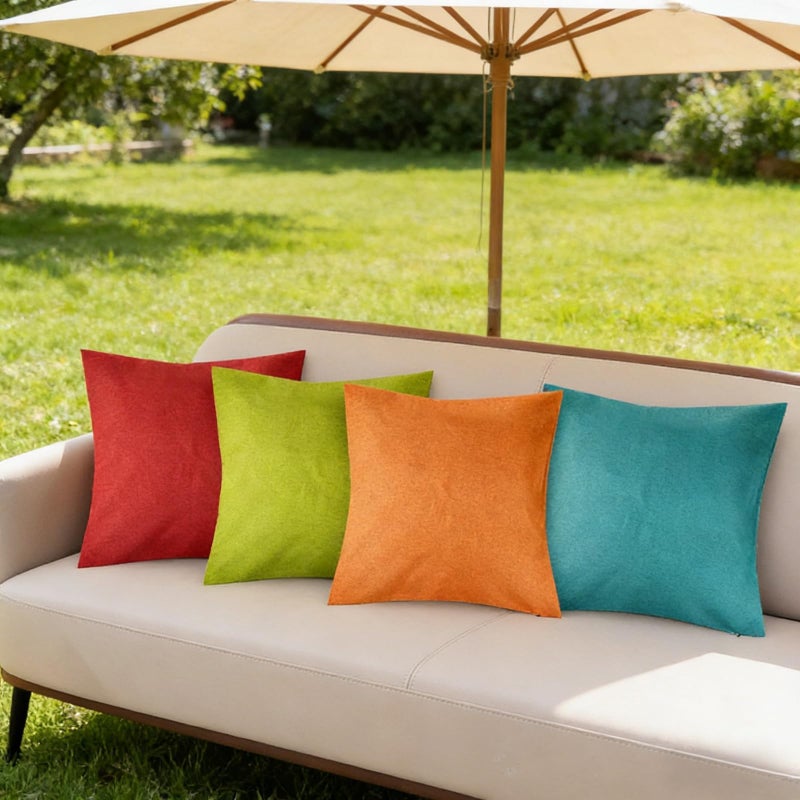 yeabwps Pack of 4 Decorative Outdoor Waterproof Throw Pillow Covers ONLY Square Garden Cushion Cases for Patio, Couch, Tent and Sofa, 18 x 18 Inches, (Yellow, Red, Orange, Blue-Green) - Image 5