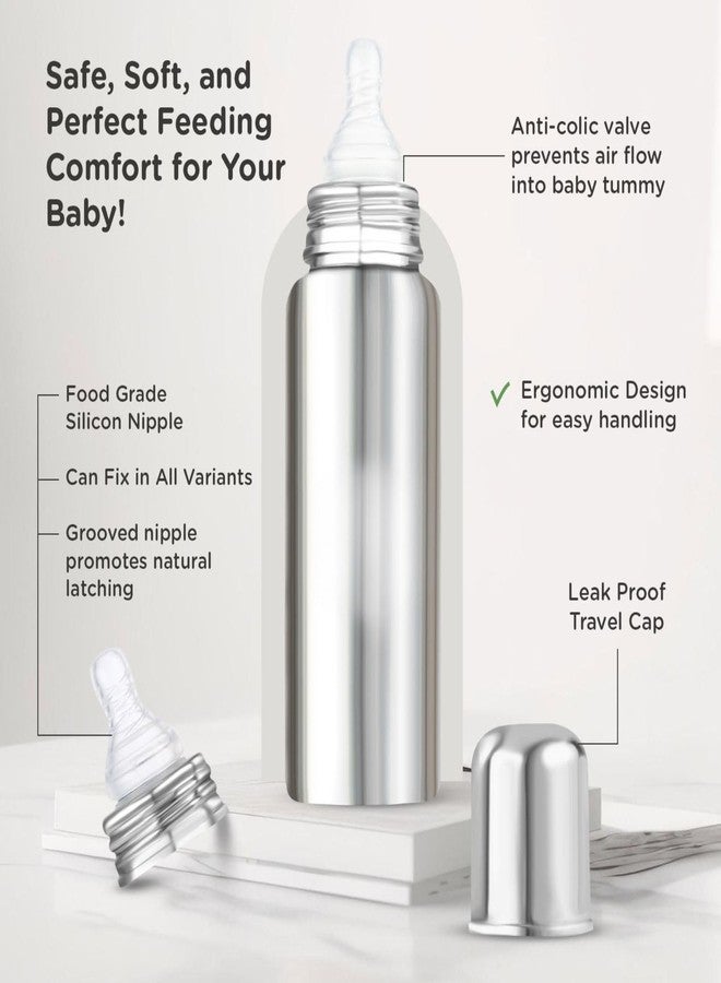 GALOOF Stainless Steel Baby Feeding Bottle | Baby Milk Bottle for Infant and New Born | BPA-Free Silicone Nipple, Plastic-Free Milk Contact, Anti-Colic, Leak-Proof (200 ml) - Image 4