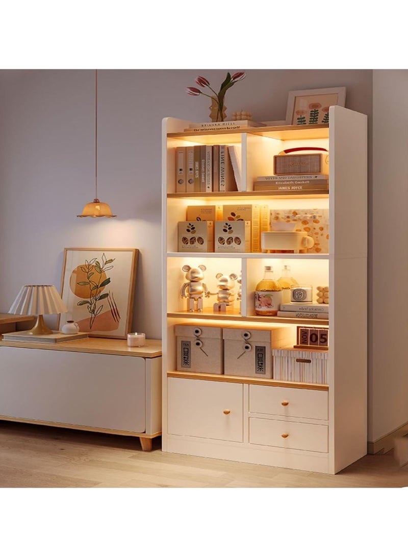 LEDIN Multi-Layer Bookshelf, Floor-Standing Storage Bookcase, Display Cabinet for Living Room, TV Cabinet with Side Storage Rack - Image 2