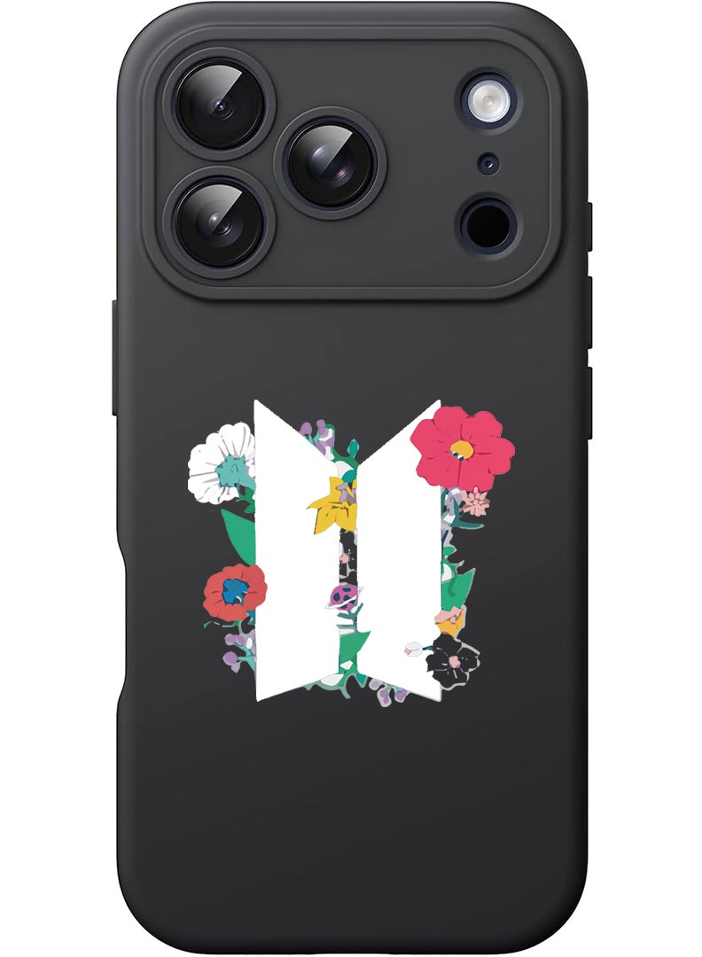 Theodor Protective Slim Fit Case Liquid Silicone Cover with Full Body Protection Anti-Scratch Shockproof Case For Apple iPhone 17 Pro (Black) BTS floral White - Image 1