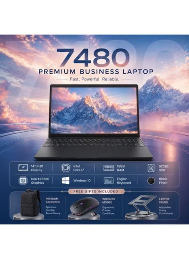 Laptop 14 Inch Full HD with Core i7 Processor, 16GB RAM, Fast SSD Storage, Includes Laptop Stand, Mouse and Carrying Bag for Work and Study - Image 1