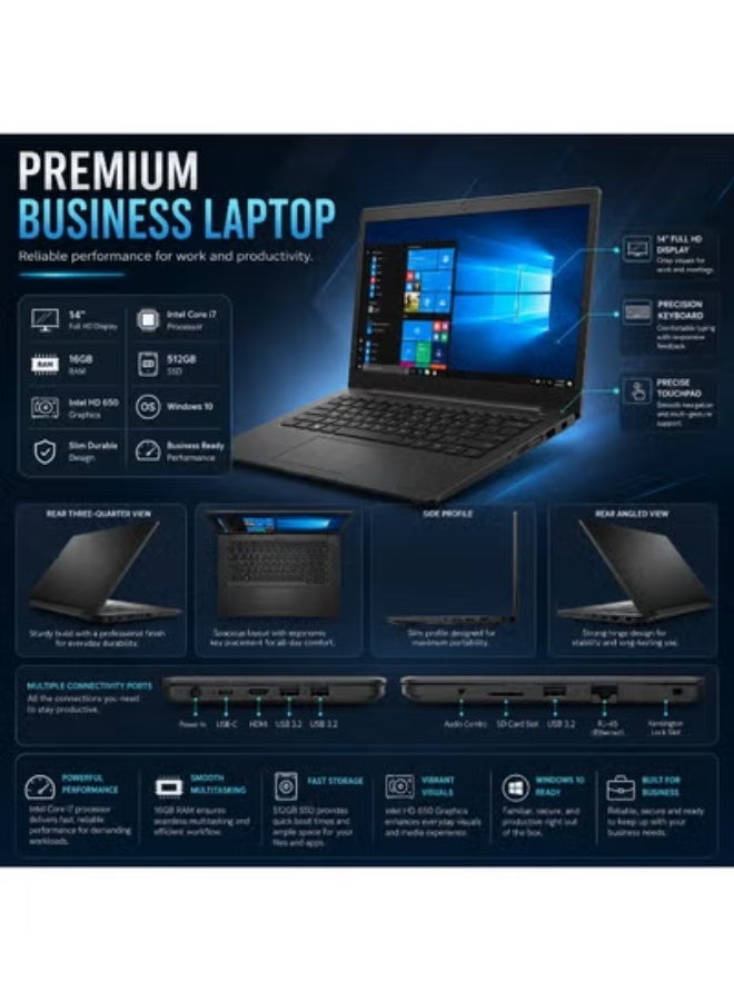 Laptop 14 Inch Full HD with Core i7 Processor, 16GB RAM, Fast SSD Storage, Includes Laptop Stand, Mouse and Carrying Bag for Work and Study - Image 2