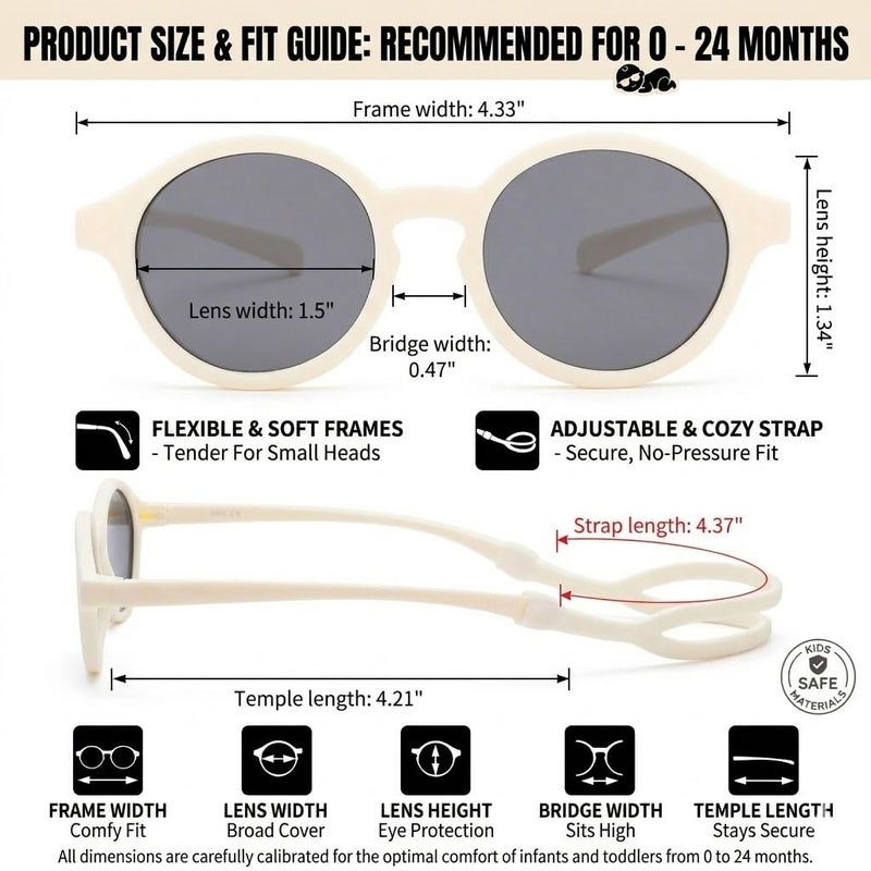 COASION Baby Polarized Sunglasses with Strap Adjustable TPEE Flexible Frame for Toddler Girls Boys Age 0-12 Months (White) - Image 5