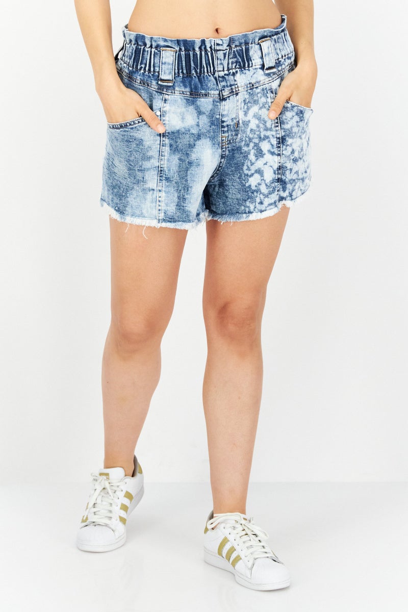 Rayen Women Washed Denim Shorts, Blue - Image 1