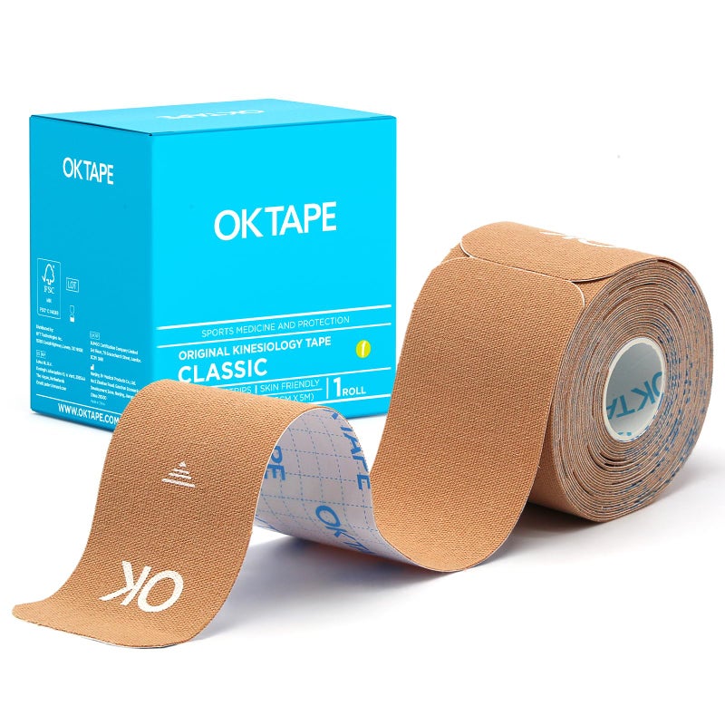 OK TAPE Kinesiology Tape 10 inches Precut, 20 Strips, Cotton Elastic Athletic Tape Latex Free, 2in x 16ft, Beige - Image 1